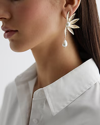 Half Flower Pearl Embellished Drop Earrings | Express