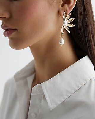Half Flower Pearl Embellished Drop Earrings | Express