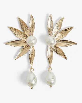 Half Flower Pearl Embellished Drop Earrings | Express