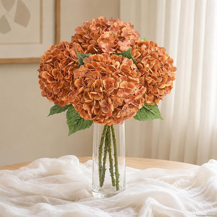 3 Pcs Real Touch Hydrangea Artificial Flowers, 21" Fake Flowers, Brown | Amazon (US)