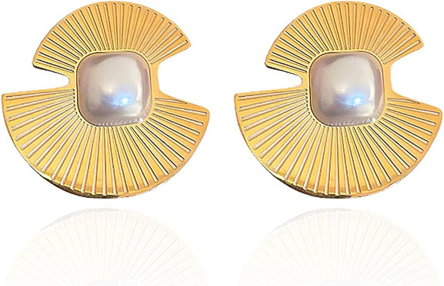 Dainty Geometric Fan-shape Earrings Square Pearl,Hypoallergenic Vintage Chunky 18K Gold Plated Ea... | Amazon (US)