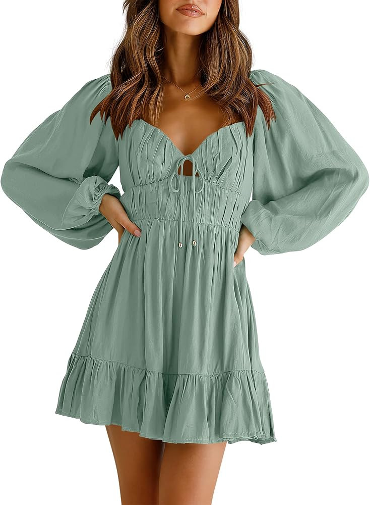 ANRABESS Women's Cutout Long Sleeve Dress Light Green Dress Sage Green Dress Sage Dress | Amazon (US)