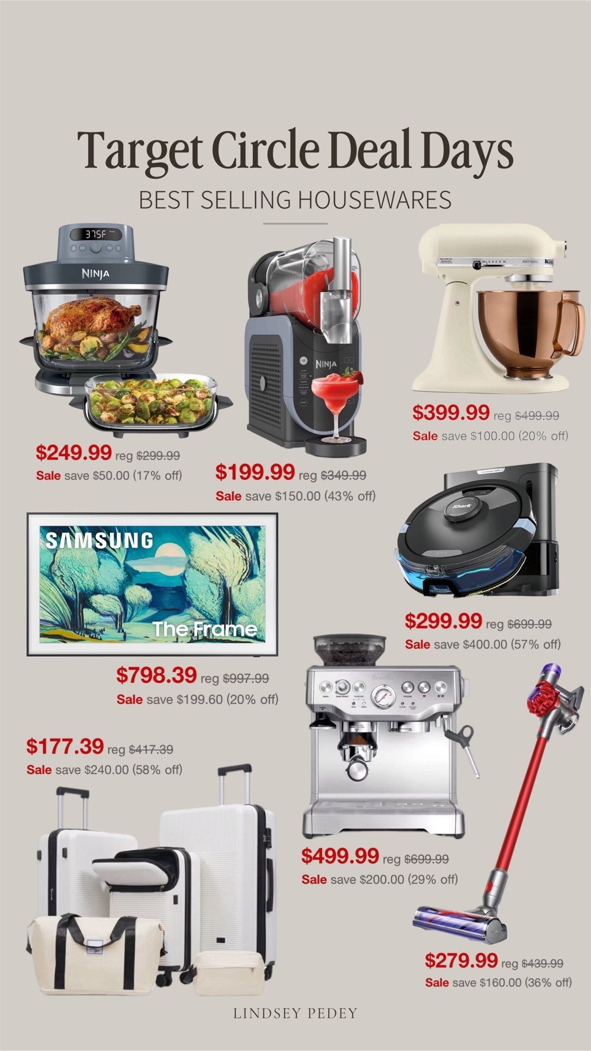 Target deal days are on now through 6/23. I printed up some of the best selling and most popular items below!

We’ve had this espresso machine for 13 years and haven’t had a single issue with it!! we have the ninja creamy but this year I have my eye on the slushy maker. 

Ninja, target, target deals, target circle, ninja crispy, ninja, slushy, mixer, KitchenAid, Samsung, frame TV, robot, vacuum, Dyson, cordless vacuum, luggage ￼

#LTKSaleAlert #LTKHome
