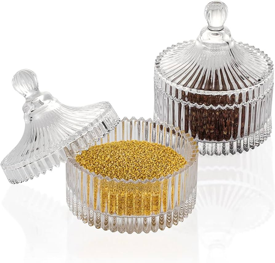 Clear Vertical Striped Crystal Glass Storage Jar With Lid, Vintage Storage Jar Kitchen Organizer ... | Amazon (US)