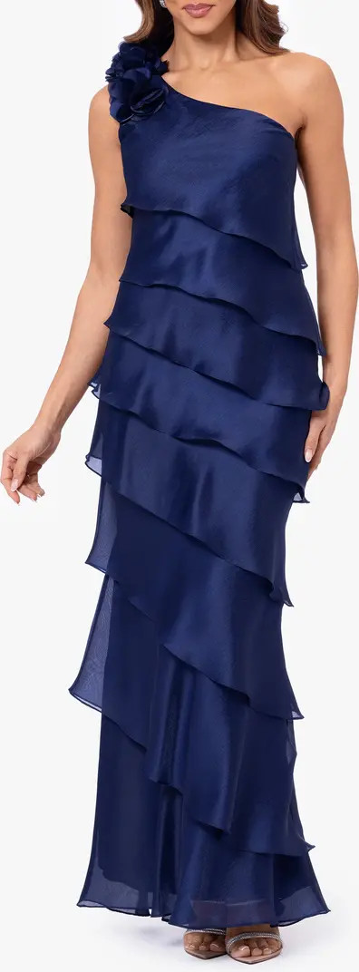 Ruffle One-Shoulder Tiered Charmeuse Gown | Nordstrom