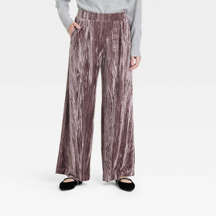 Women's High-Rise Wide Leg Velvet Pull-On Pants - A New Day™ | Target