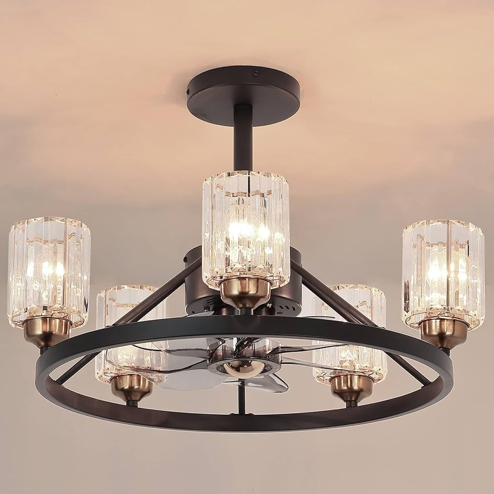 Black Chandelier Fans with Light and Remote, Ceiling Fan with Light and Remote Control, Glass Lam... | Amazon (US)