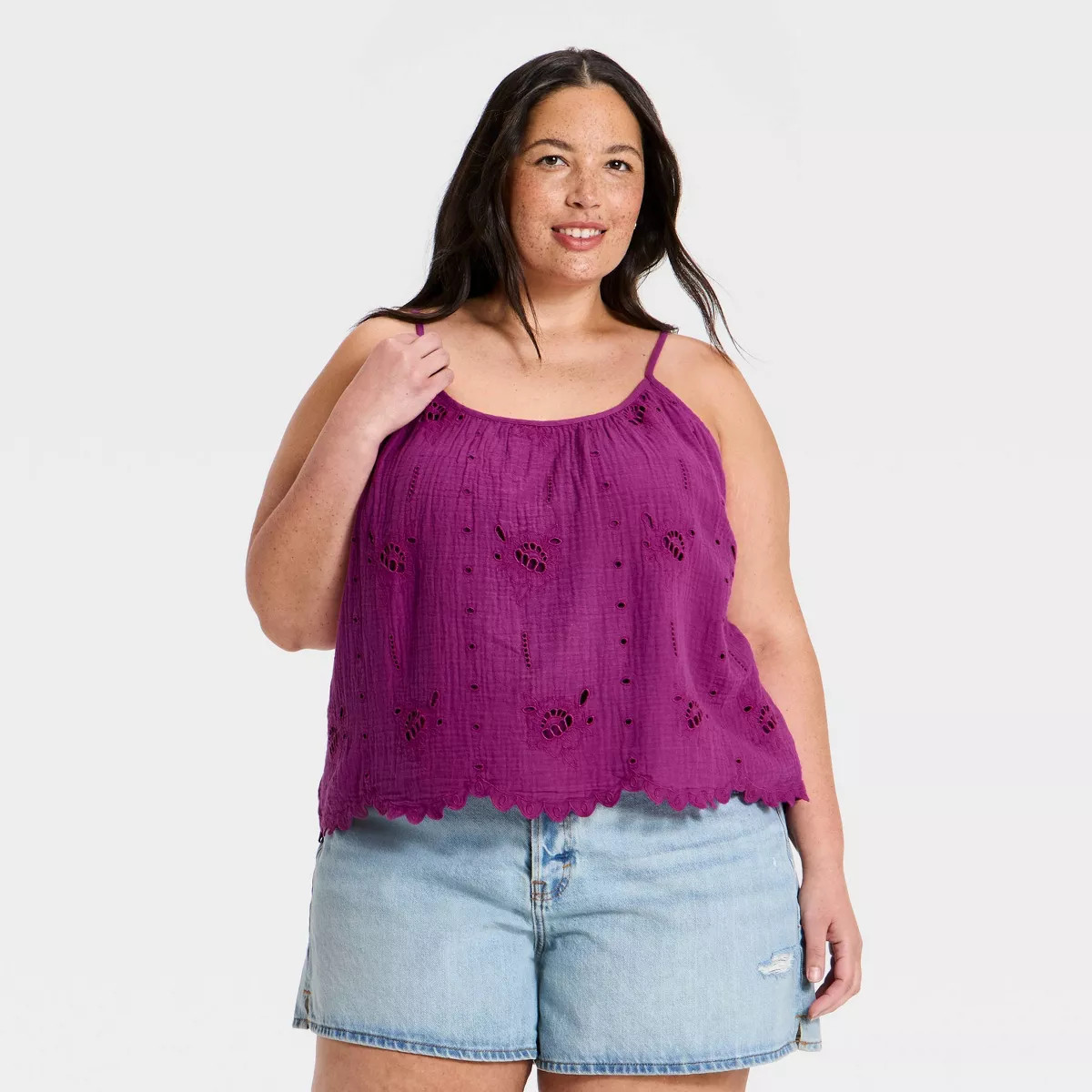 Women's Eyelet Tank Top - Universal Thread\u2122 Purple 3X | Target