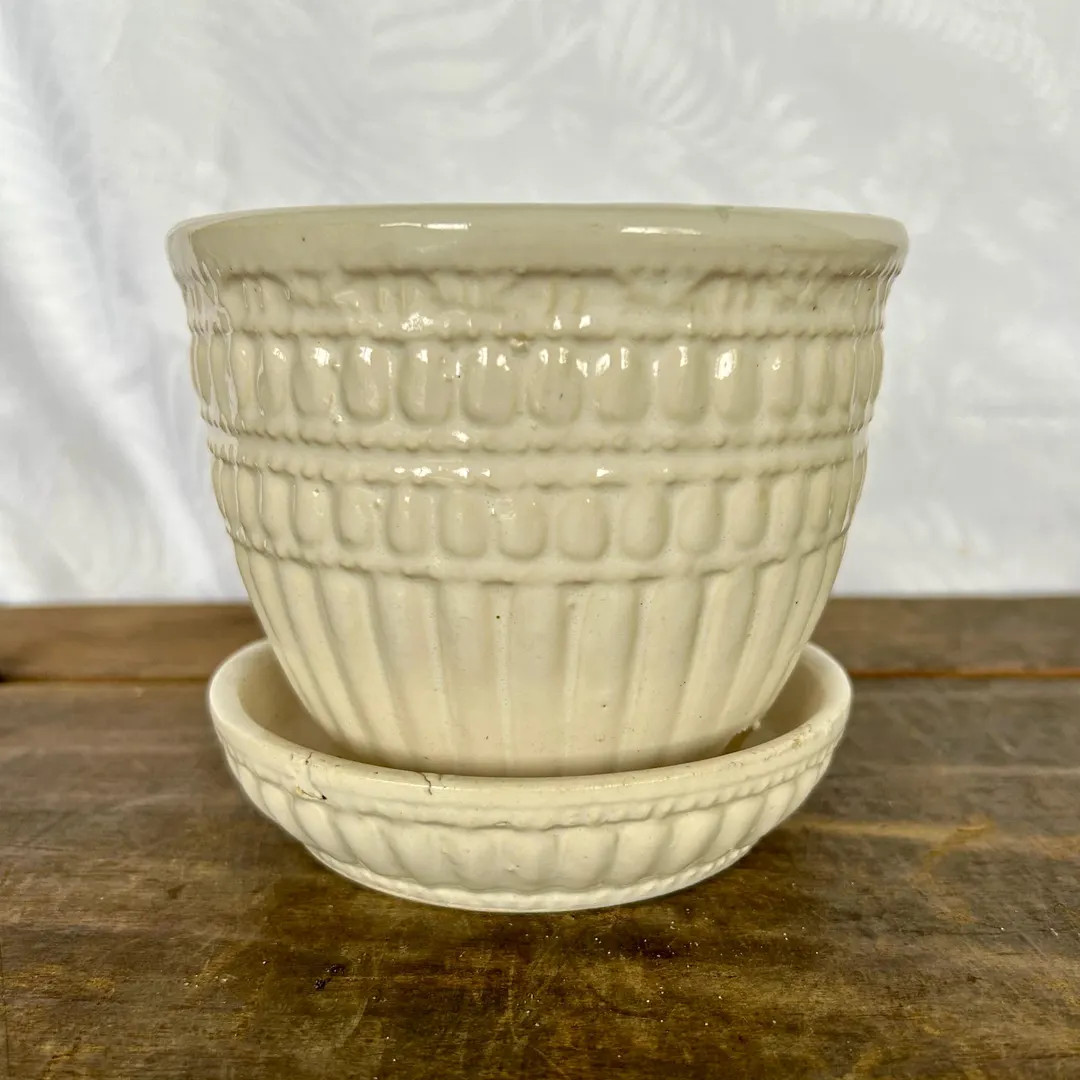 Vintage Mccoy Medium Beaded Planter Planter With Attached Saucer in Creamy White - Etsy | Etsy (US)