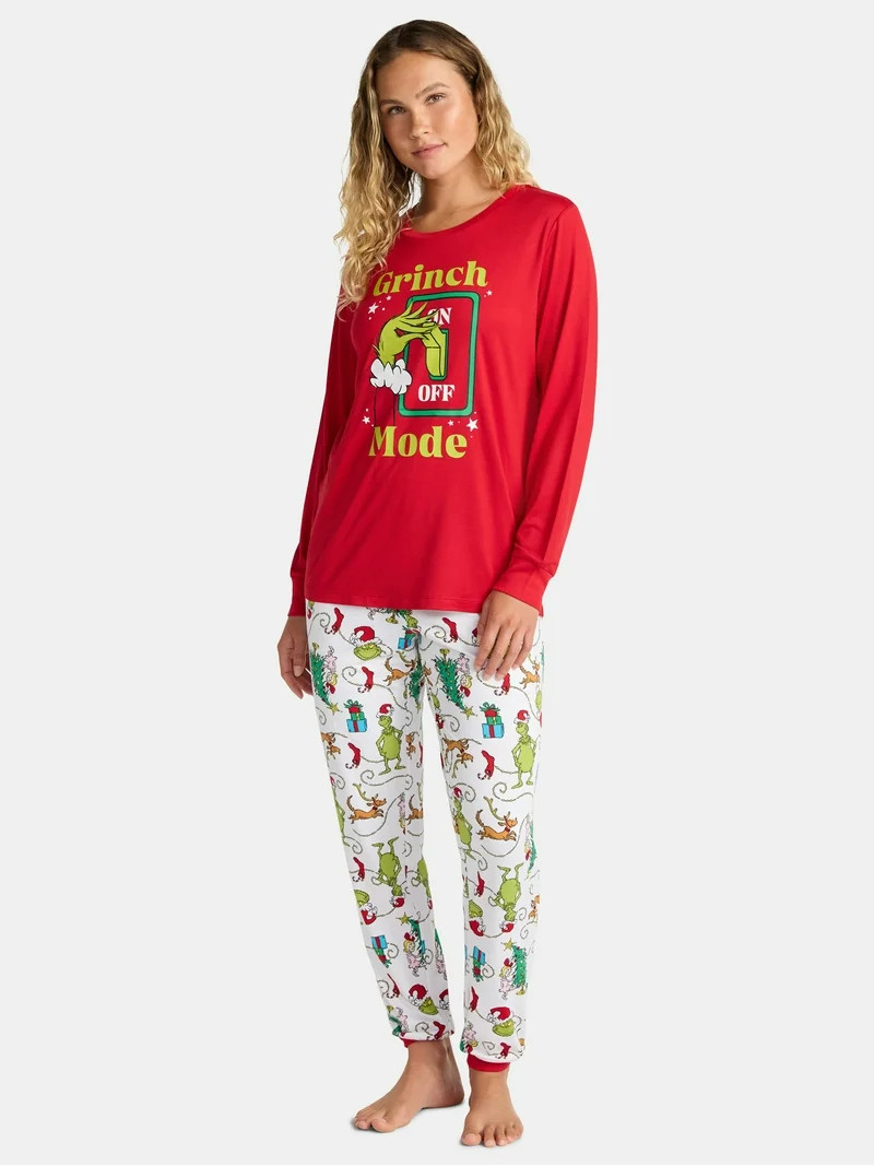 Dr. Seuss Grinch Women's Matching Family Pajamas Top and Pants Set, 2-Piece, Sizes S-3X | Walmart (US)