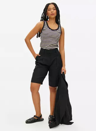 Buy Black Linen Blend Bermuda Co-ord Shorts  8 | Co-ords | Tu | Tu Clothing