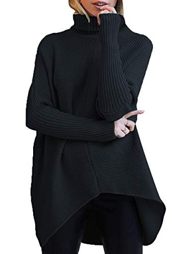 ANRABESS Women's Black Turtle Neck Long Batwing Sleeve Oversized Pullover Sweater | Amazon (US)
