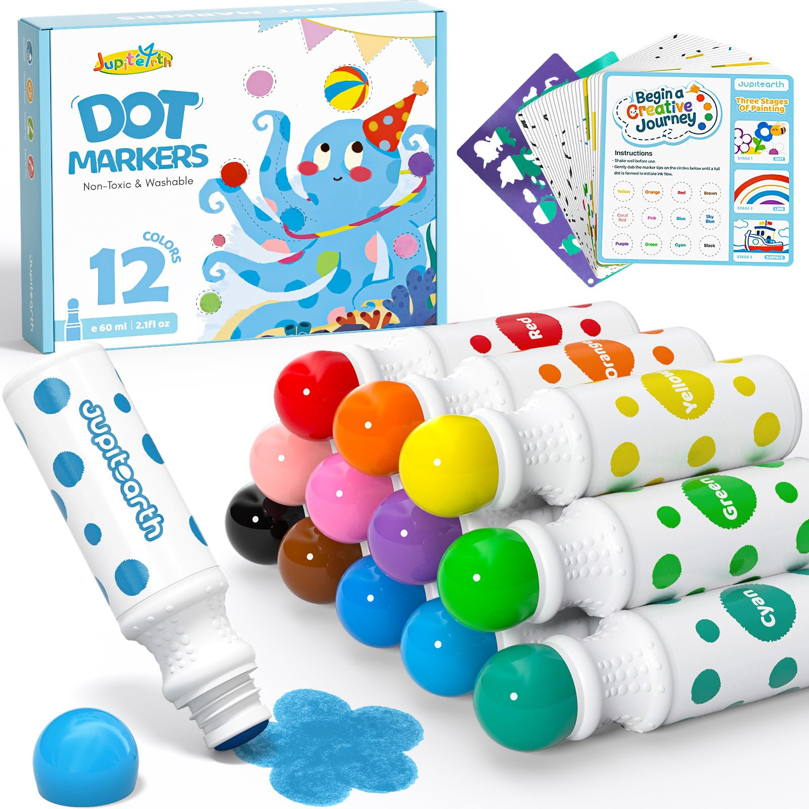 JUPITEARTH 38 PCS Dot Markers for Toddlers, 12 Colors Washable Bingo Daubers with 120 PDF & 24 Pr... | Amazon (US)