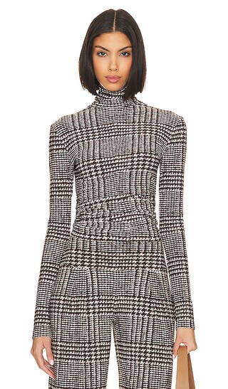 Front Zip Slim Fit Turtle Top in Chocolate Glenn Plaid Tweed | Revolve Clothing (Global)