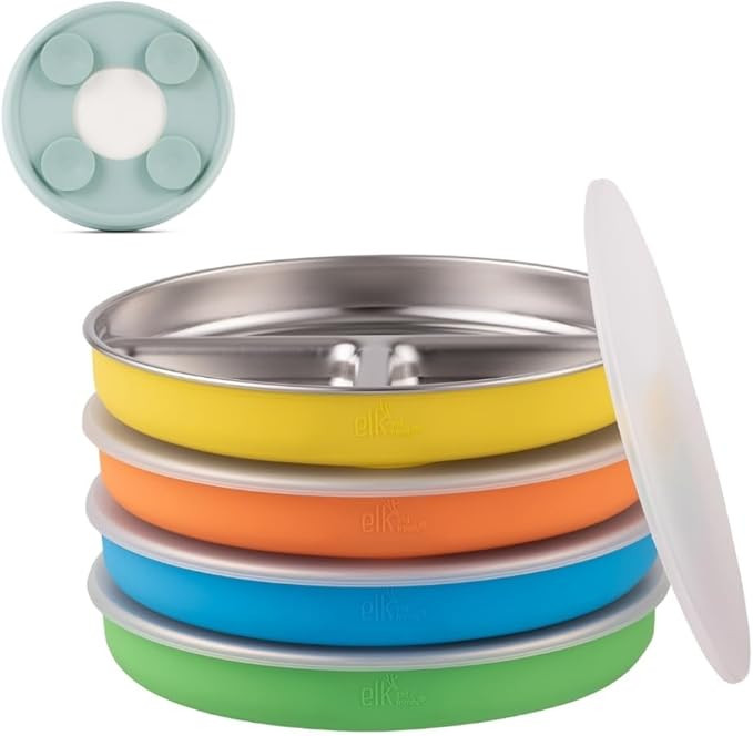 Elk and Friends Stainless Steel Divided Plates with Silicone Sleeve for Babies & Toddlers | Lids ... | Amazon (US)