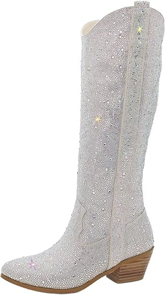 CIERWS Women's Embroidered Western Cowgirl Boots Cowboy Boots Knee High Medium Heel Chunky Heel R... | Amazon (US)
