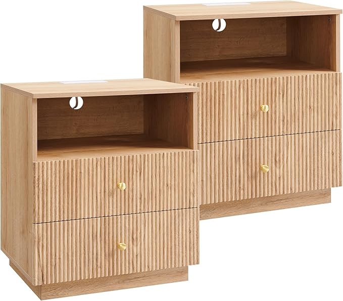 25.98" Tall Modern Nightstand Set of 2, 21.65" Wide Wood Night Stand w/2 Storage Drawers and Open... | Amazon (US)