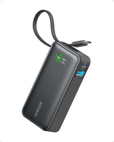 Anker Nano Power Bank, 10,000mAh Portable Charger with Built-in USB-C Cable, 30W Recharging, 30W Max Output with USB-C&A, for iPhone 17/16/15 Series, MacBook, Galaxy, AirPods, and More | Amazon (US)