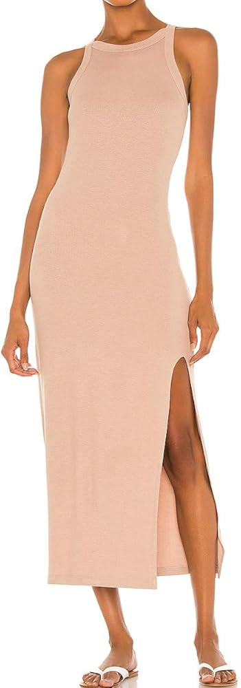 JLCNCUE Women Causal Bodycon Maxi Dress High Side Slit Dresses Scoop Neck Sleeveless Tank Dress 7... | Amazon (US)