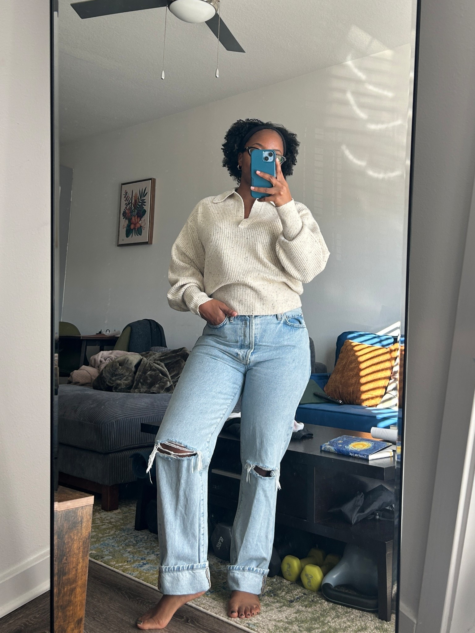 WFH ootd wearing this comfy polo sweater from Loft and straight leg jeans from Zara. This sweater is one of fave buys this fall and it’s the perfect slouchy fit. I’m wearing a medium #fall #winter #sweaters 

#LTKFindsUnder50 #LTKootd #LTKPetite