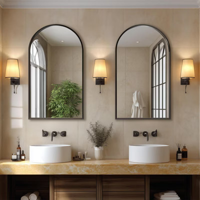 Spassway 2PCS 36"H*24"W Black Bathroom Mirror for Wall Arched Vanity Bathroom Mirror for Over Sink Metal Framed with HD Glass for Entryway Living Room | Target