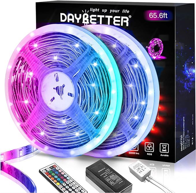 DAYBETTER Led Lights 65.6ft, 5050 RGB Led Strip Lights Flexible Color Changing Remote Control Led... | Amazon (US)