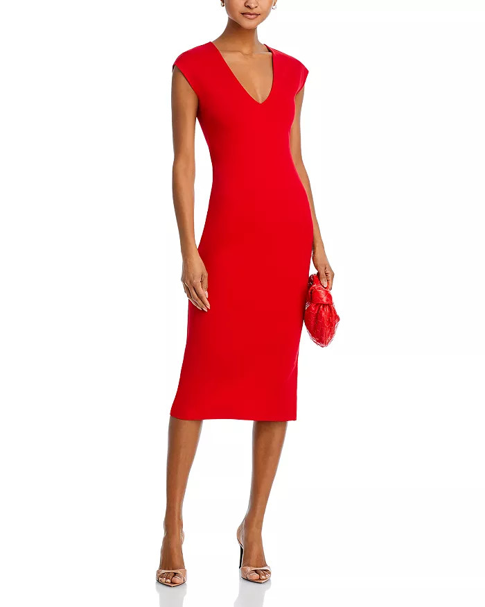 V Neck Ponte Short Sleeved Midi Dress - 100% Exclusive | Bloomingdale's (US)