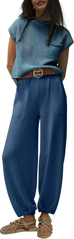 LILLUSORY 2 Piece Outfits For Women Trendy Lounge Sets Cozy Knit Sweater Short Sleeve Fashion Lou... | Amazon (US)