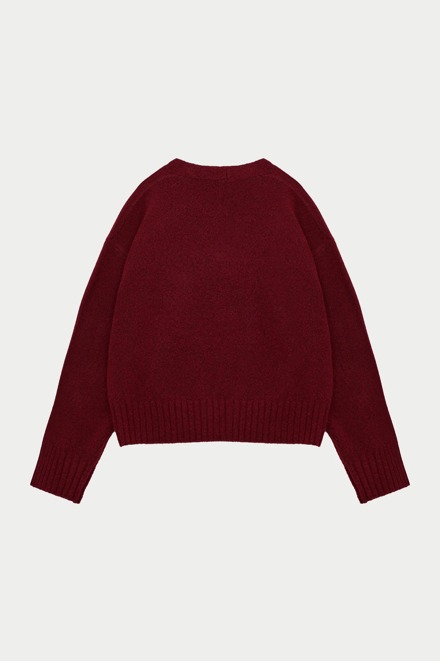 FLUFFY KNIT EMBLEM EMBROIDERED CARDIGAN - BURGUNDY | The Couture Club
