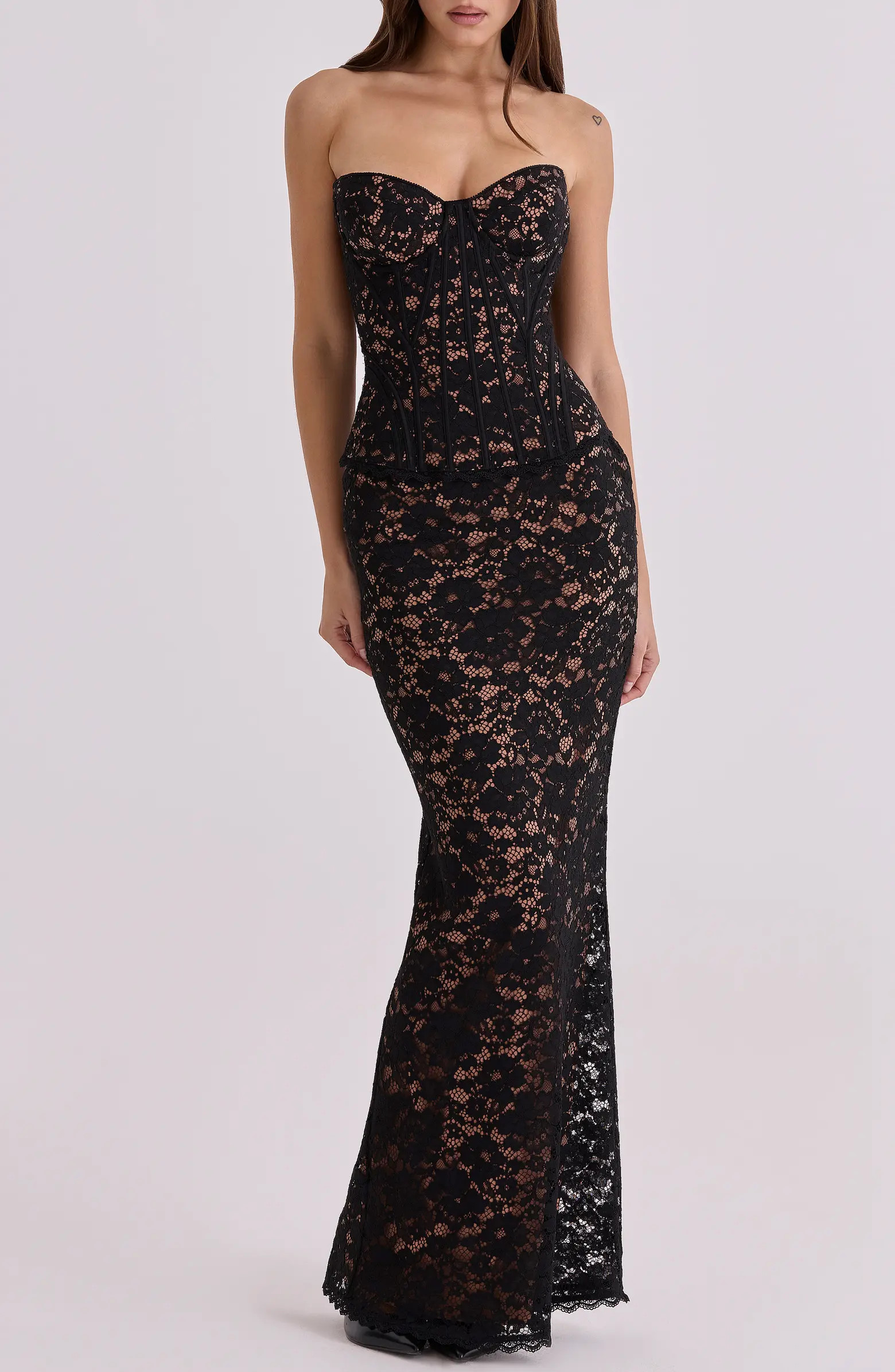 Solaine Lace-Up Strapless Lace Corset Gown | Nordstrom