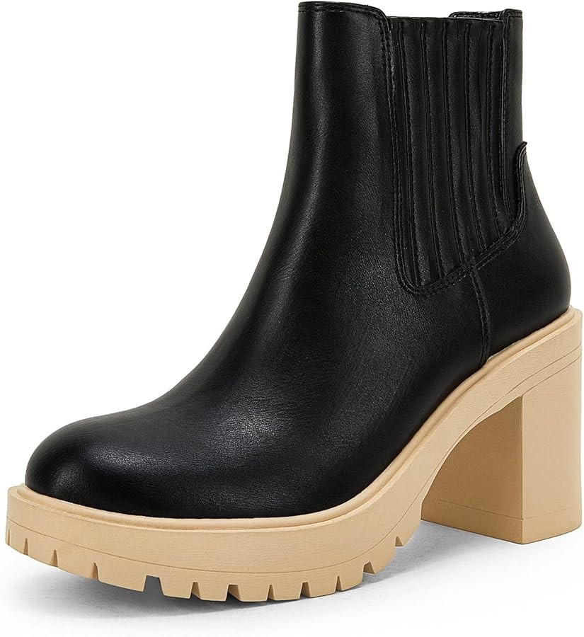 Syktkmx Womens Platform Chelsea Ankle Boots Lug Sole Chunky Block Heel Slip On Accordion High Top... | Amazon (US)