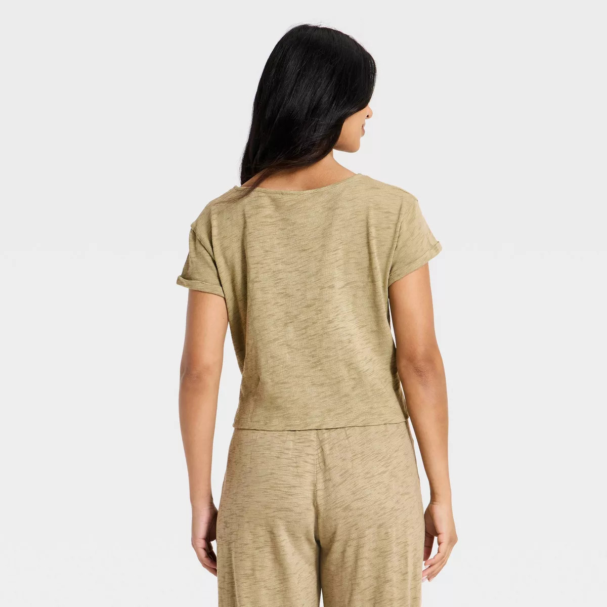 Women's Short Sleeve Button-Front Scoop Neck T-Shirt - Universal Thread\u2122 Green M | Target