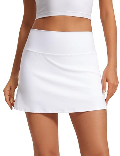 CRZ YOGA Butterluxe High Waisted Tennis Skirts for Women - Mini Lined A Line Golf Casual Skort with Inner Pockets White X-Large | Amazon (US)