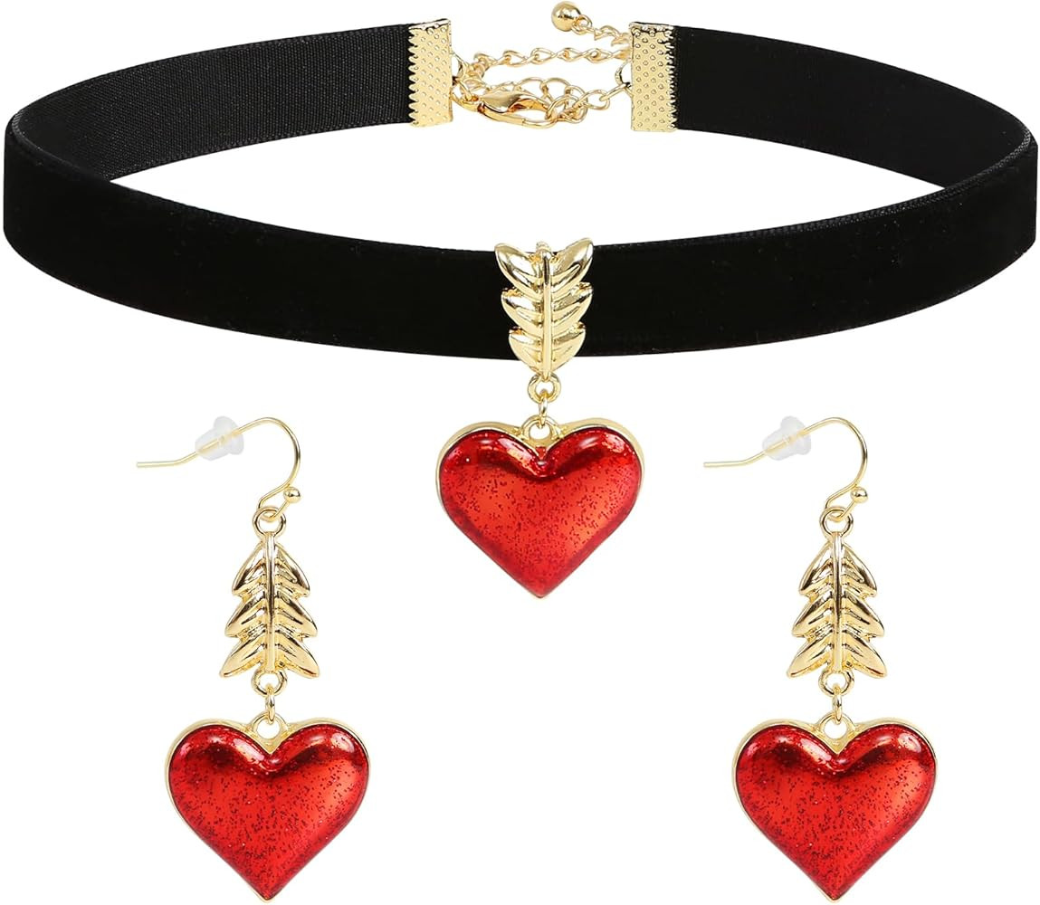 Red Heart Necklace for Women Black Velvet Choker Valentines Jewelry Halloween Costume Accessories | Amazon (US)