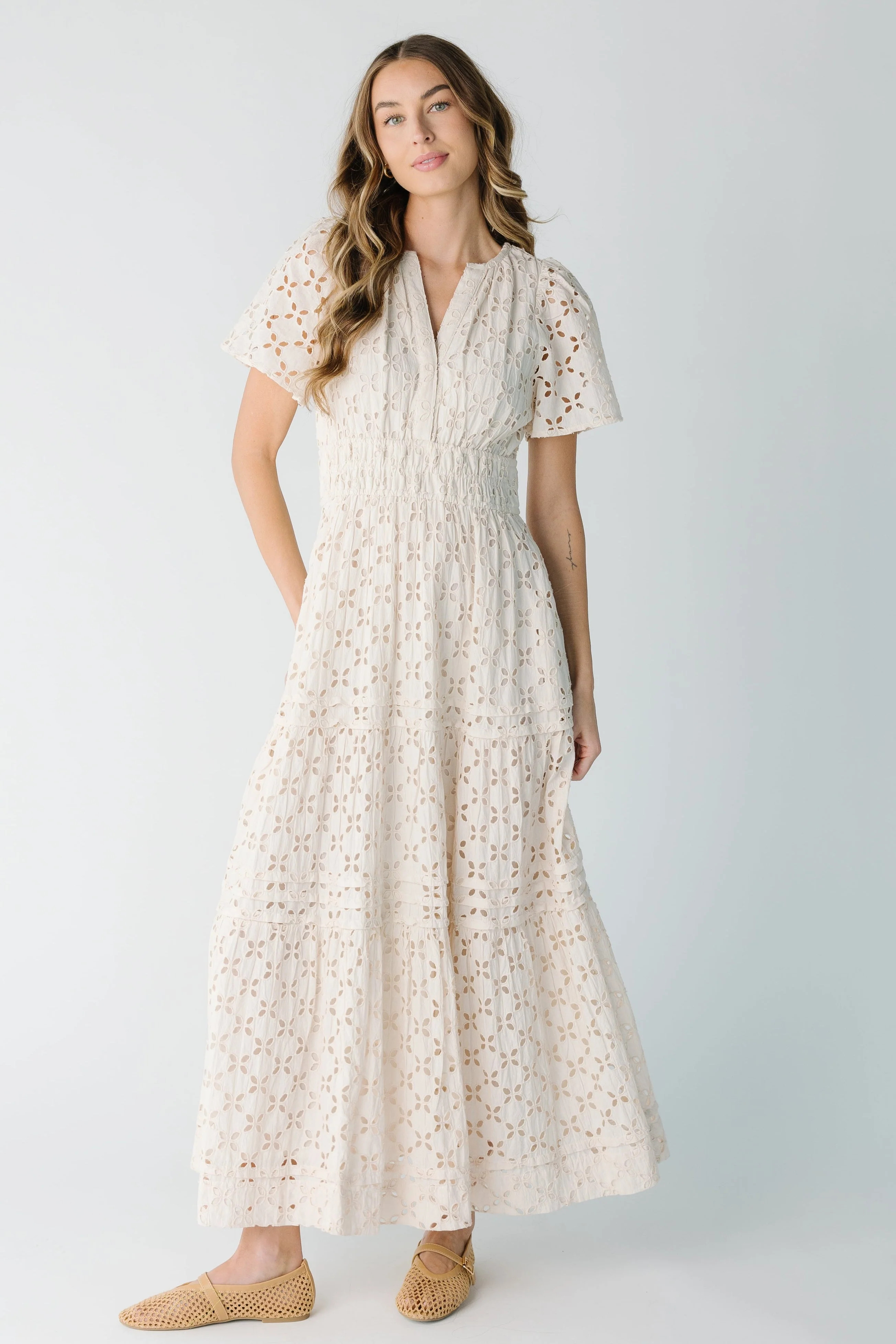 Citrus Eyelet Shae Dress - Eggshell | Called To Surf