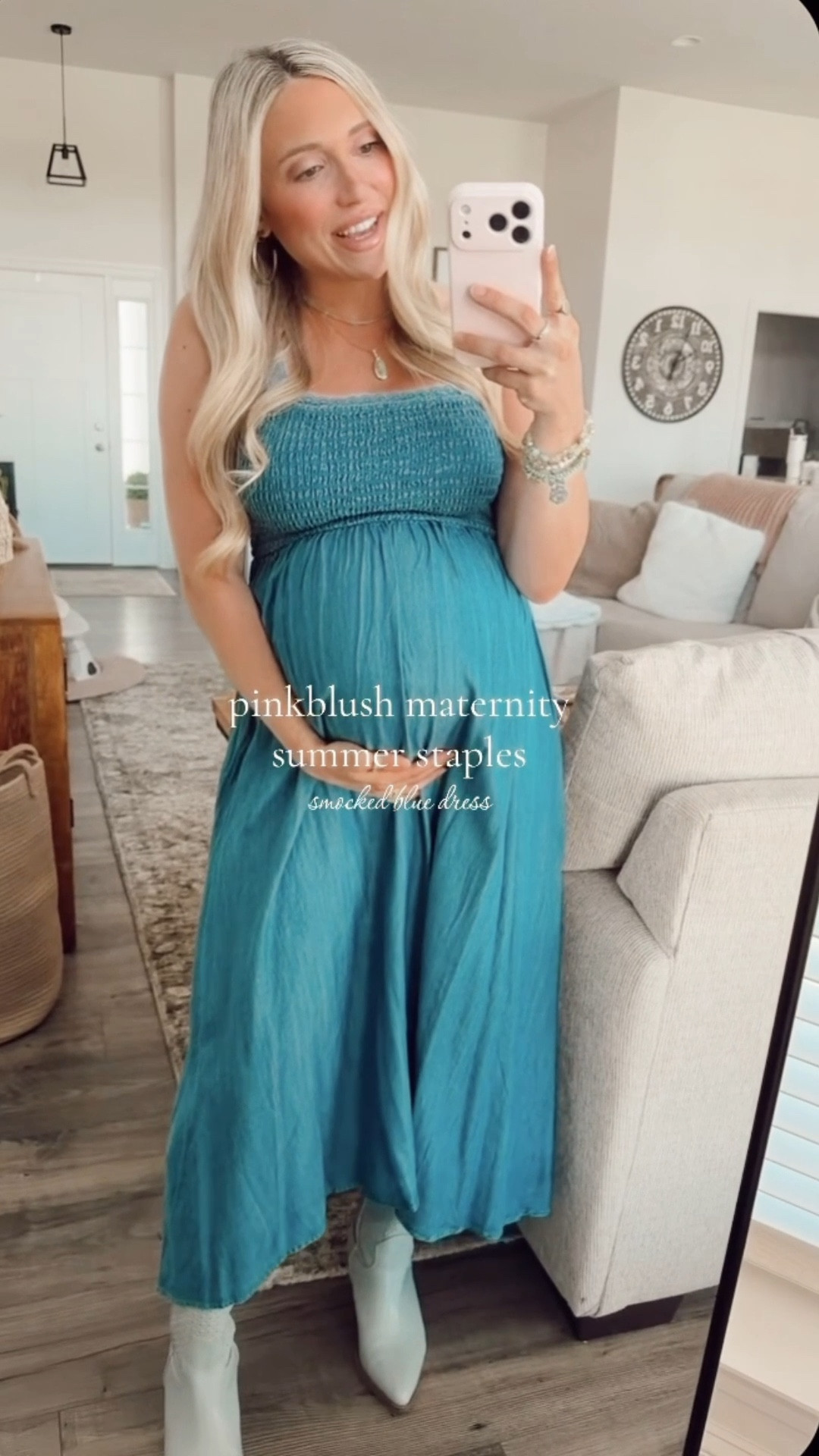 Loving this blue smocked neck dress - size small 

Effortlessly stylish, our Smocked Chambray Tie Back Cutout Maternity Midi Dress is perfect for every stage of motherhood. Light, breathable chambray fabric keeps you comfy, while the smocked bodice and flowy skirt adapt to your changing shape. The trendy tie-back design with a subtle cutout detail adds modern flair. Midi length flatters your figure and ensures easy movement whether you’re out for brunch or baby shower celebrations. Pair with sandals for daytime chic or dress it up for a night out. Embrace your glowing style with this versatile must-have maternity dress!

#LTKmomlife #LTKBaby #LTKBump