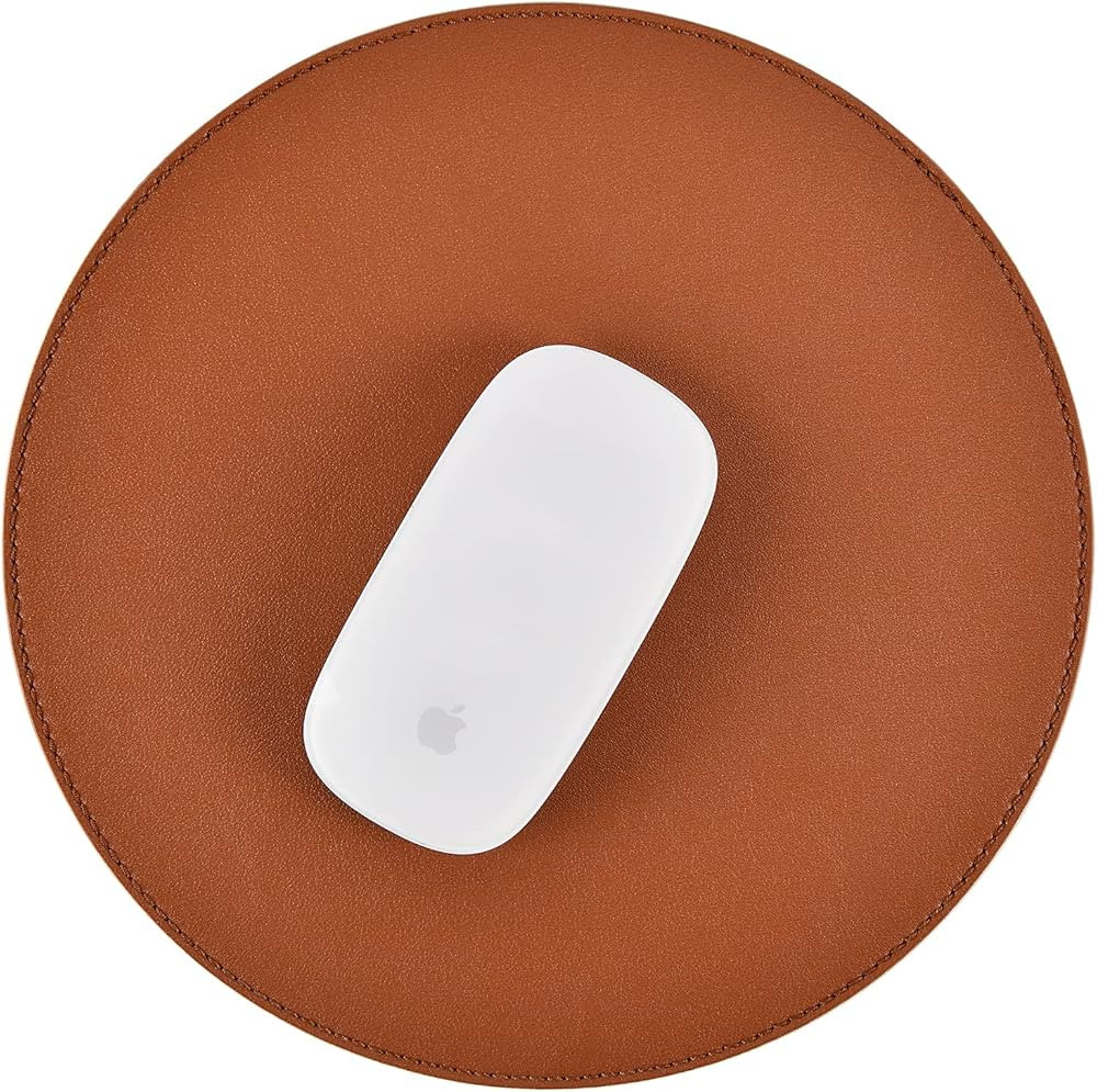 Brown Mouse Pad, Round Leather Mouse Pad with Anti-Slip Rubber Base and Stitched Edge, Waterproof... | Amazon (US)