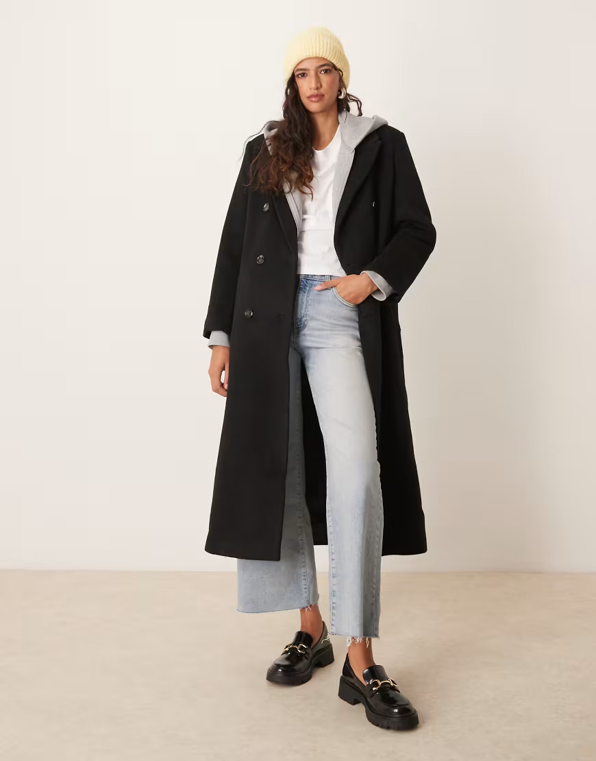 Abercrombie & Fitch double breasted long coat in black | ASOS (Global)