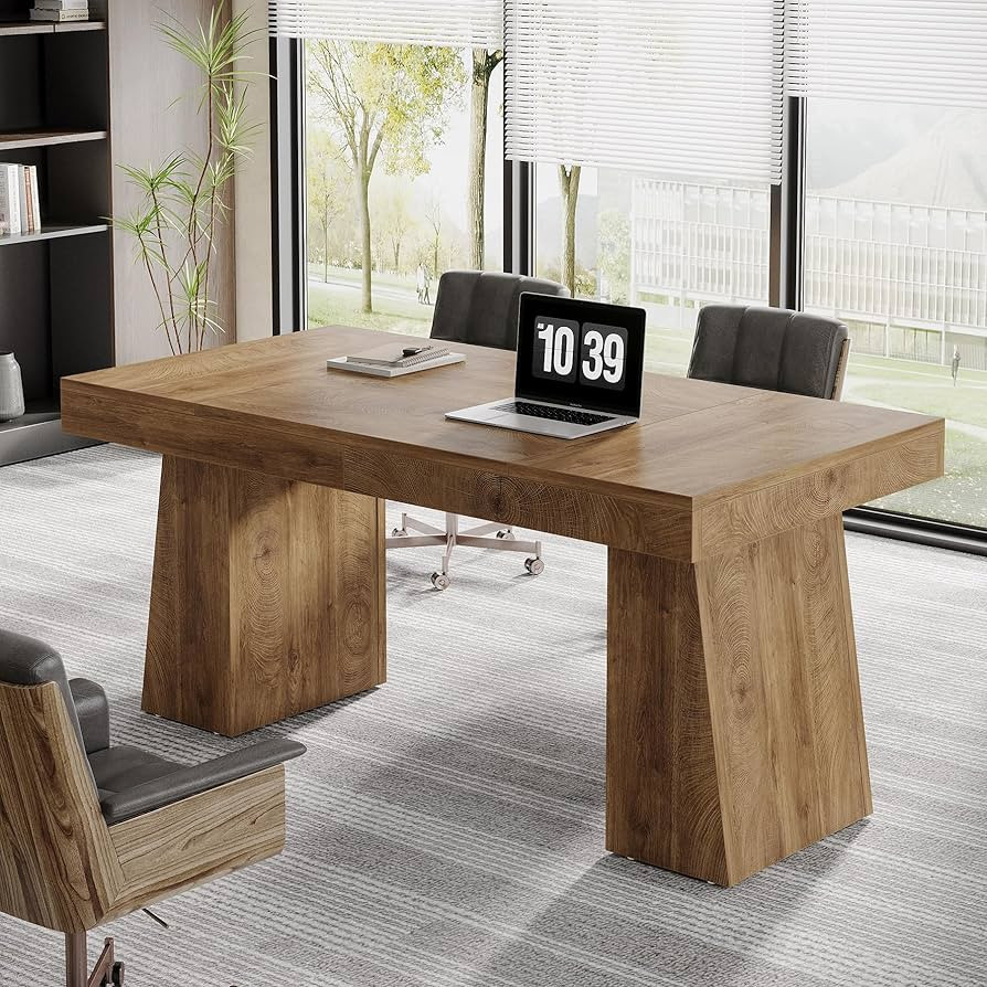 Tribesigns 55 Inches Executive Desk, Mid-Century Modern Home Office Desk, Wood Computer Table Bus... | Amazon (US)