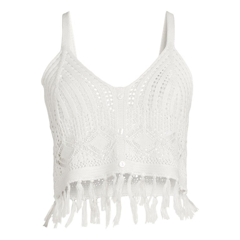 Madden NYC Juniors' Cropped Mixed Tank Top with Fringe | Walmart (US)