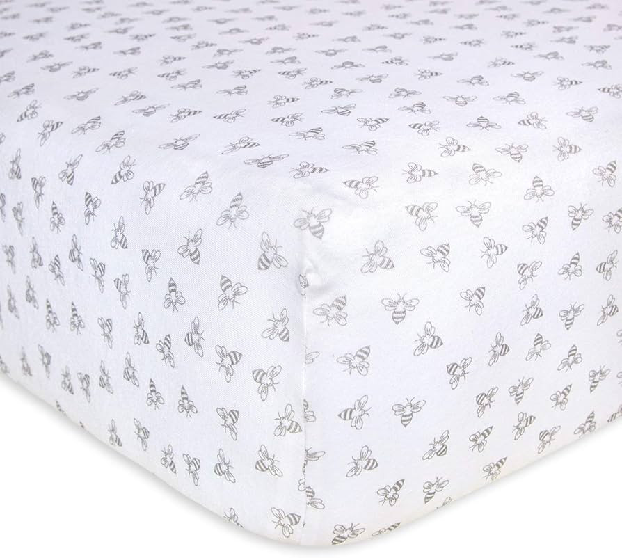 Burts Bees Baby Print Fitted Crib Sheet Organic Cotton BEESNUG - Honey Bee Heather Grey Prints, F... | Amazon (US)