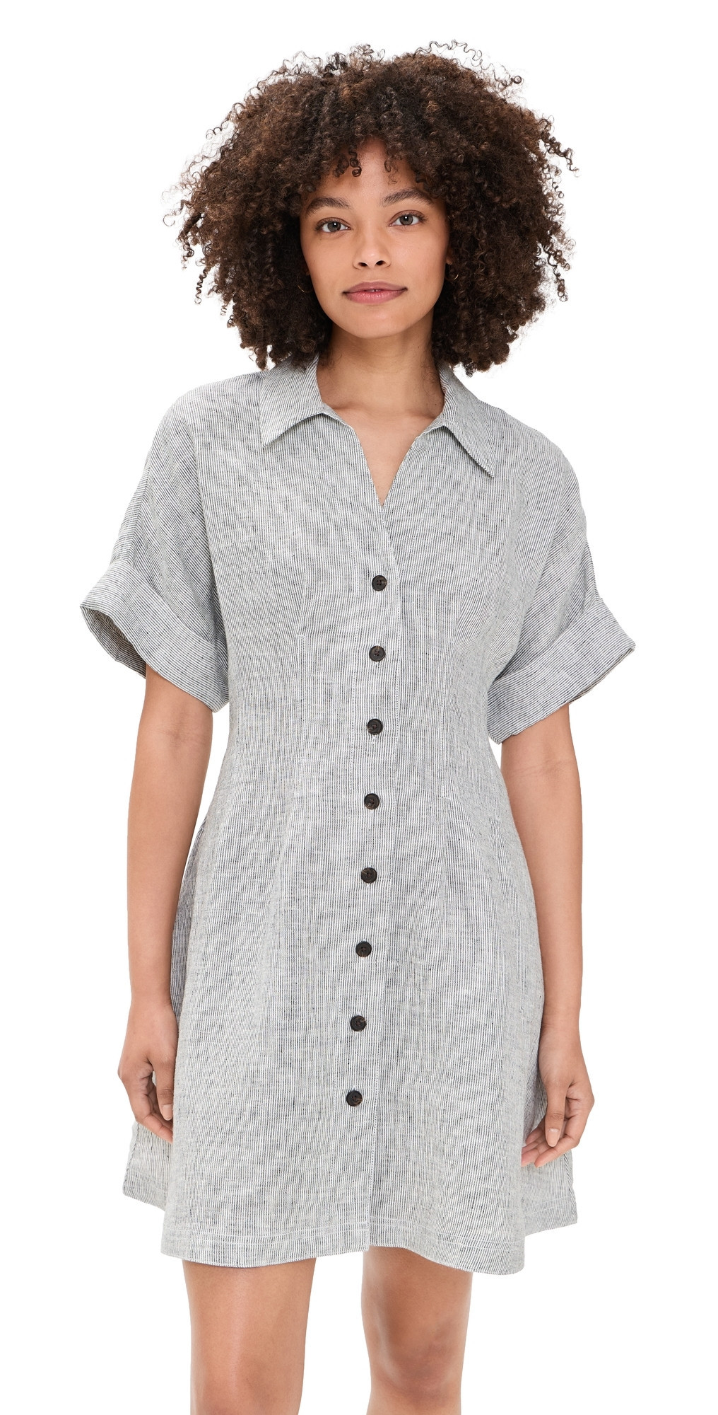 Madewell Pleated Linen Shirt Dress Black White Mini Stripe M | Shopbop