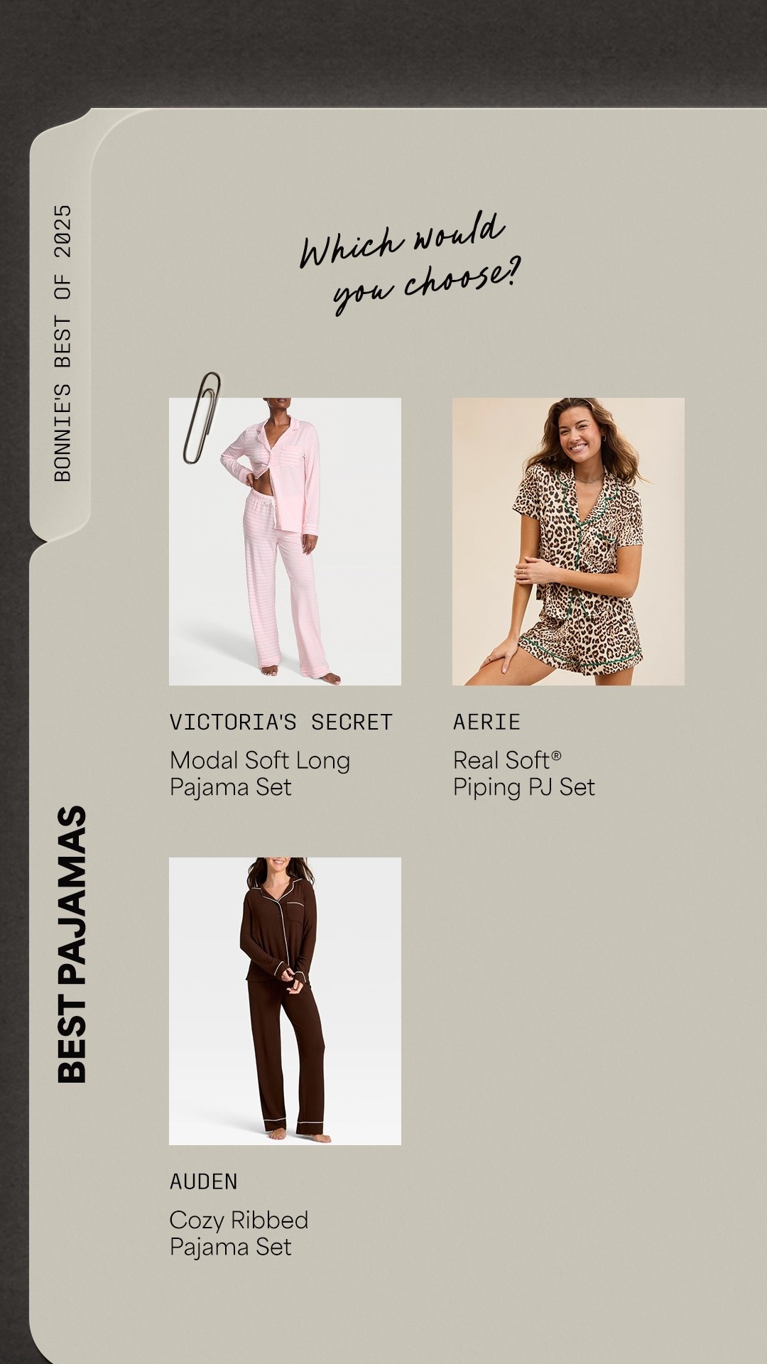 My best of 2025- best pajamas! Which would you choose? Victoria’s Secret Modal Soft Pajama Set, Aerie Real Soft PJ Set, Target Auden Cozy Ribbed Pajama Set

Women’s fashion, winter fashion, winter style, winter outfits, holiday fashion, holiday style, midsize fashion, midsize style, loungewear, matching sets, sleepwear, pajamas, pajama sets





#LTKOver40 #LTKHoliday #LTKMidsize