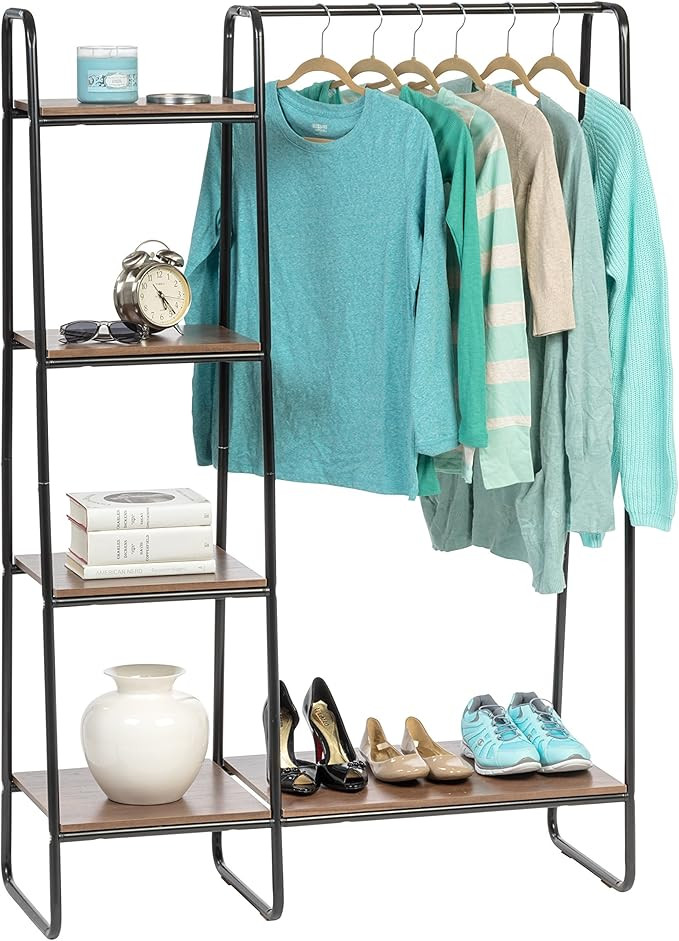 IRIS USA 596240 Metal Garment Rack with Wood Shelves, Black/Dark Brown PI-B3 | Amazon (US)