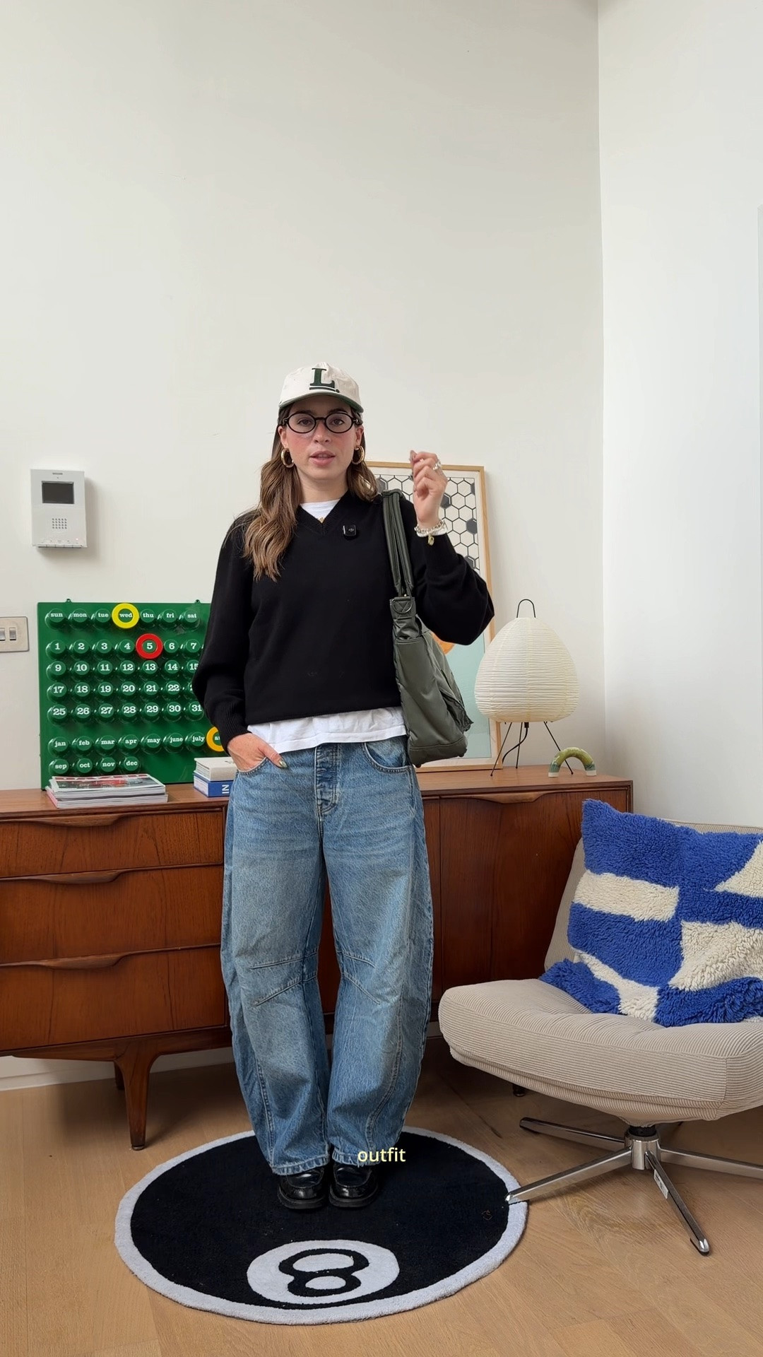 Autumn outfit, black v neck jumper, free people jeans, barrel leg jeans, loafers, green trousers, cap

#LTKautumn #LTKuk #LTKeurope