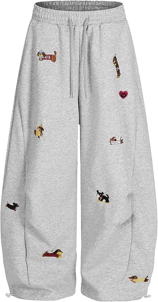 Aelfric Eden Embroidery Puppy Baggy Barrel Sweatpants Casual Y2K Elastic Drawstring Unisex Wide L... | Amazon (US)