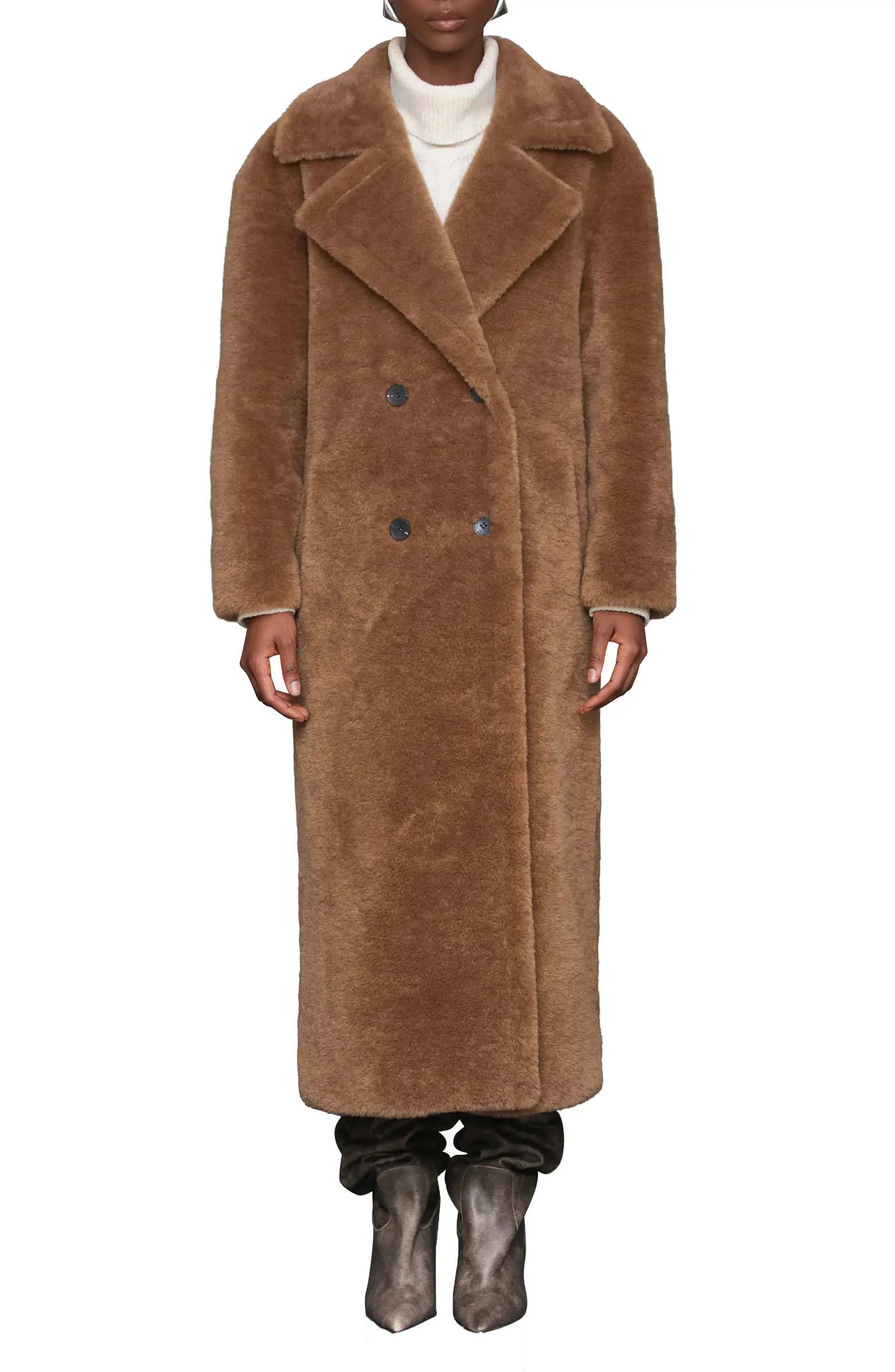 Double Breasted Faux Fur Long Coat | Nordstrom