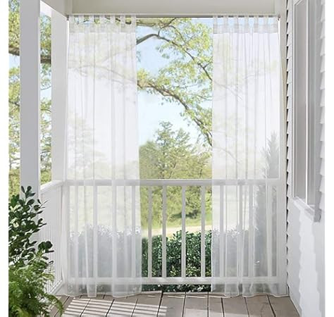 RYB HOME Outdoor Indoor White Sheer Curtain Drape for Patio, Outdoor Gazebo Curtain Voile Privacy... | Amazon (US)