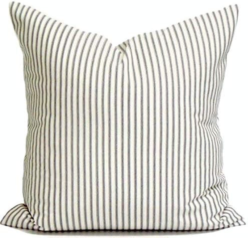 Charcoal Gray Throw Pillow Cover, Ticking Pillow Cover, Ticking Stripe Throw Pillow, Farmhouse Pi... | Amazon (US)