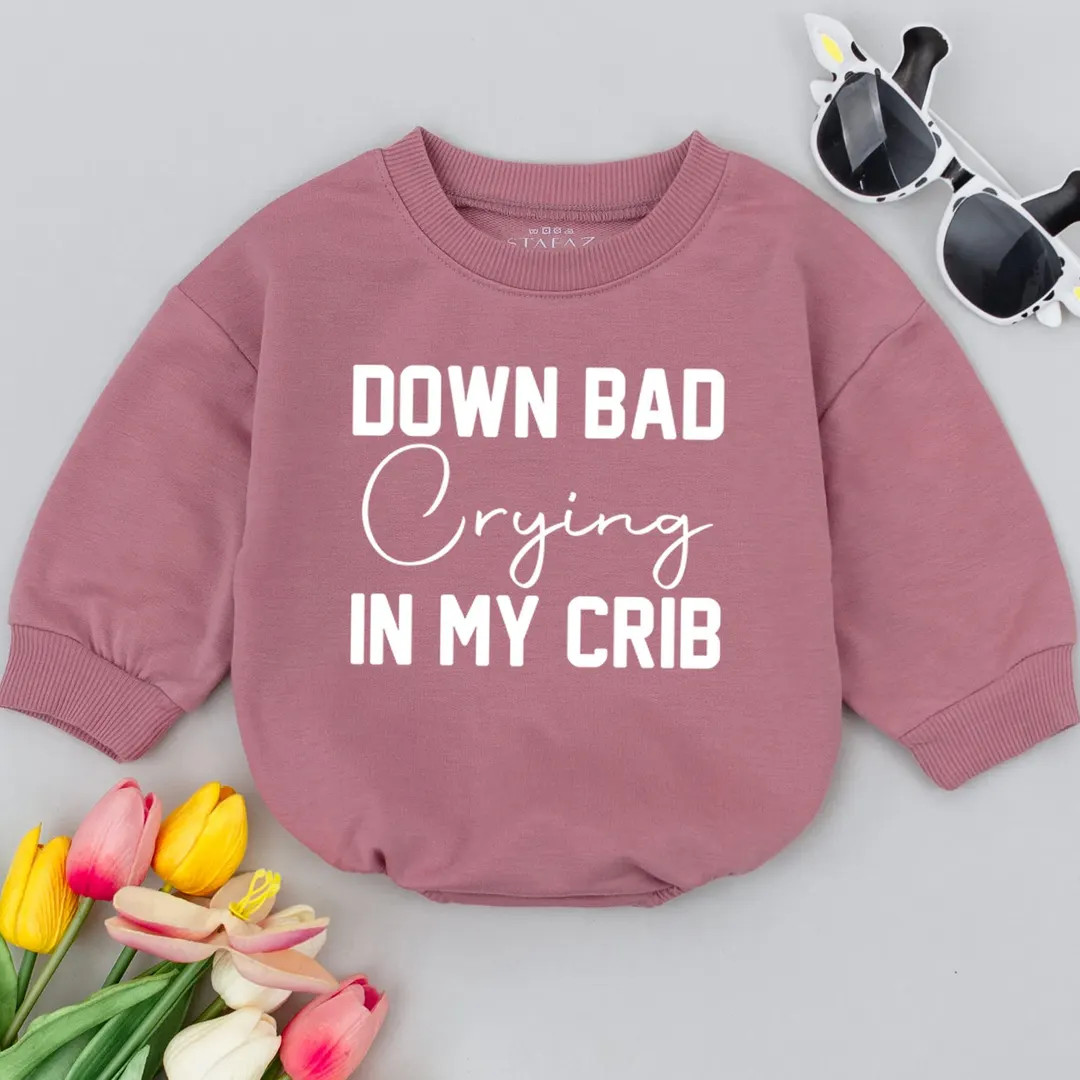 Down Bad Crying in My Crib Baby Romper, New Baby Gift, Funny Baby Bodysuit, Pregnancy Reveal, New... | Etsy (US)